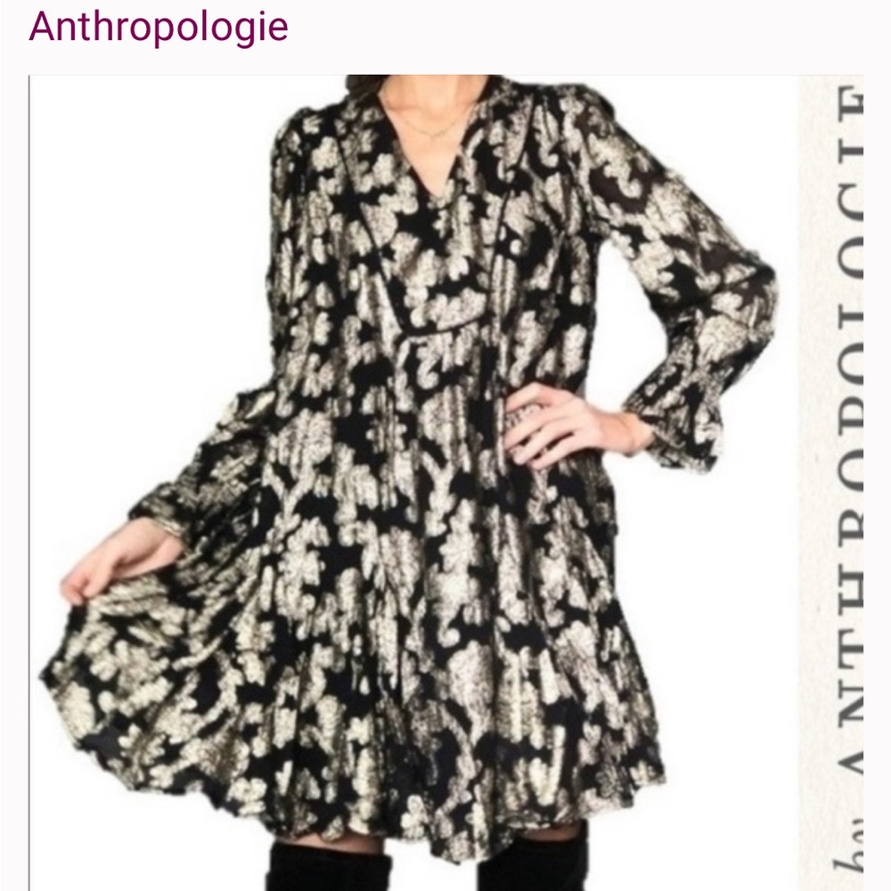 Anthropologie Black and hold Patterned Dress